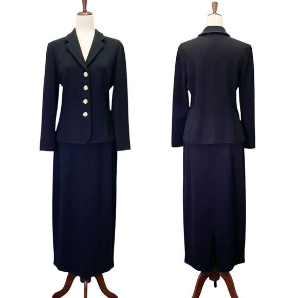 St. John Basics Set Black Santana Wool Knit Skirt Suit Small 6/8 Vintage Classic - Picture 16 of 16